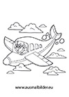Ausmalbild Pilot mit grossem Flugzeug
