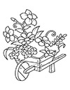 Ausmalbild Blumen im Schubkarren