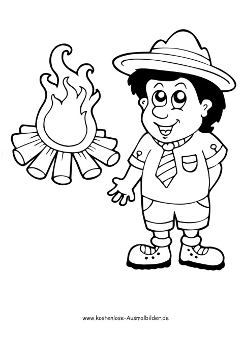 Ausmalbild Mann am Feuer