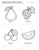 Ausmalbild Arbeitsblatt Birne Trauben Kirschen Wassermelone