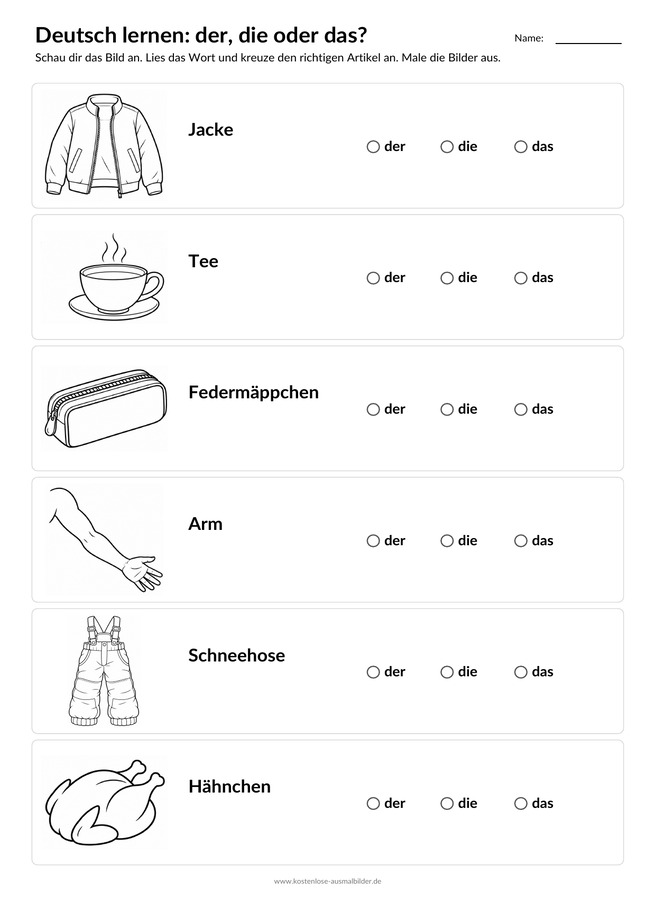 Ausmalbild Artikel Jacke Tee Federmäppchen