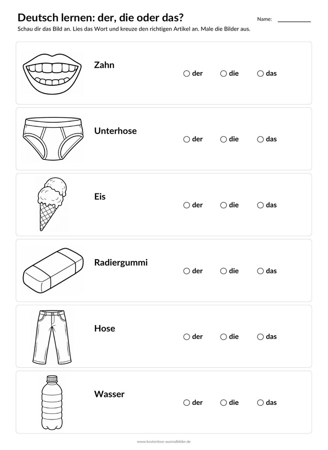 Ausmalbild Artikel Zahn Unterhose Eis