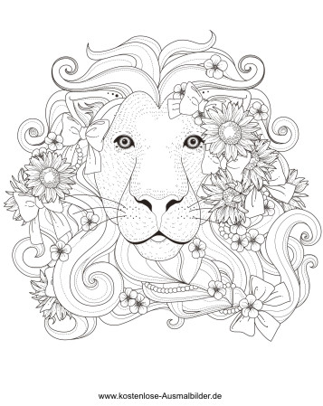 Ausmalbild Löwe mit Blumen
