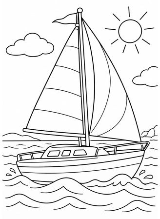 Ausmalbild Segelboot auf dem Wasser
