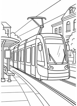 Ausmalbild Strassenbahn in der Stadt