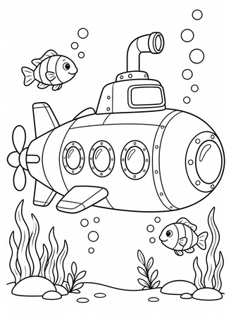 Ausmalbild U Boot unter Wasser