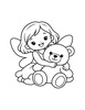 Ausmalbild Fee kuschelt mit Teddy