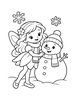 Ausmalbild Winterfee mit Schneemann