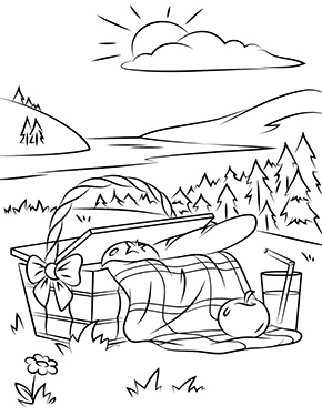 Ausmalbild Picknick auf der Wiese