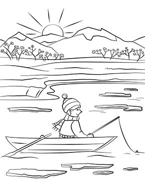 Ausmalbild fischen im Boot