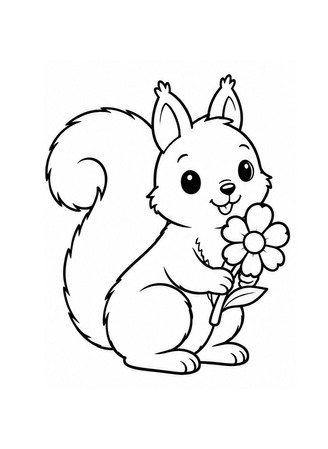 Ausmalbild Eichhörnchen mit Blumen