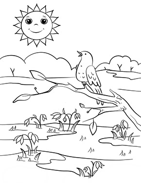 Ausmalbild Frühling – Frühlingstag ausdrucken