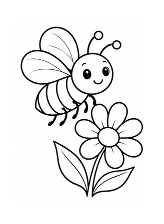 Ausmalbild Hummel an einer Blume