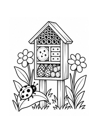 Ausmalbild Insektenhotel im Garten