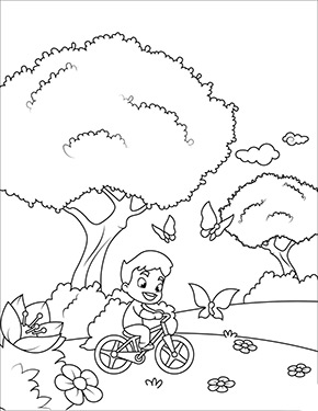 Ausmalbild Junge fährt Fahrrad
