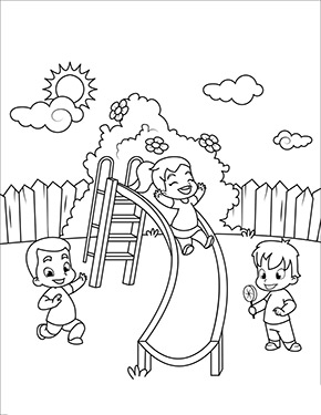 Ausmalbild Kinder auf der Rutsche