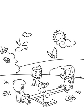 Ausmalbild Kinder auf der Schaukel