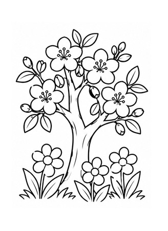 Ausmalbild Kirschblütenbaum im Frühling