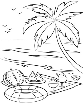 Ausmalbild Picknick am Strand