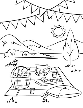 Ausmalbild Picknick im Grünen