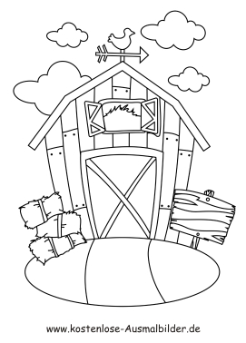 Ausmalbild Haus mit Wolken