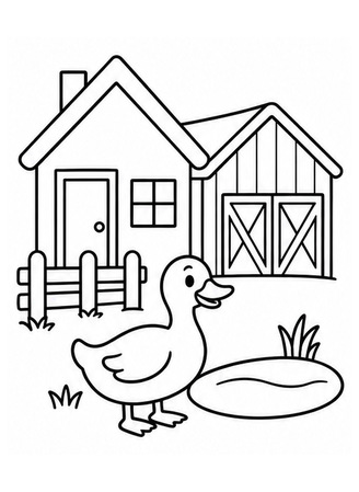 Ausmalbild Bauernhof mit Ente