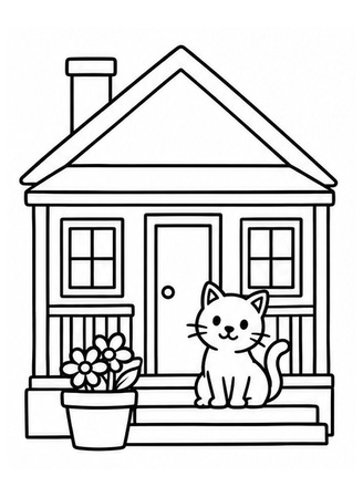 Ausmalbild Bauernhof mit Katze