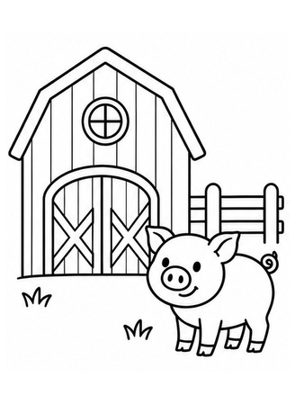 Ausmalbild Bauernhof mit Schwein