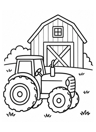 Ausmalbild Bauernhof mit Traktor