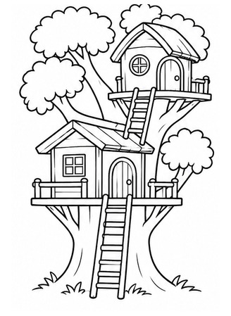 Ausmalbild Baumhaus mit zwei Etagen