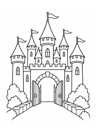 Ausmalbild Burg mit offenem Tor