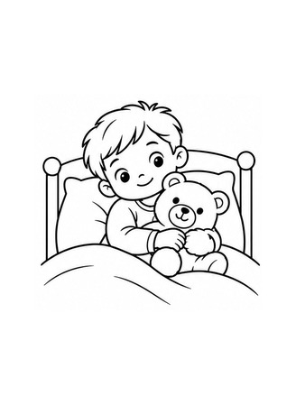 Ausmalbild Kind kuschelt mit Kuscheltier