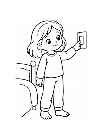 Ausmalbild Kind macht das Licht aus