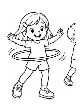 Ausmalbild Kind mit Hula Hoop Reifen