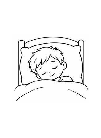 Ausmalbild Kind schläft im Bett