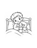 Ausmalbild Kind kuschelt mit Kuscheltier