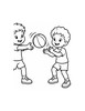 Ausmalbild Kinder spielen mit Ball
