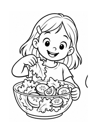 Ausmalbild Kind bereitet Salat zu