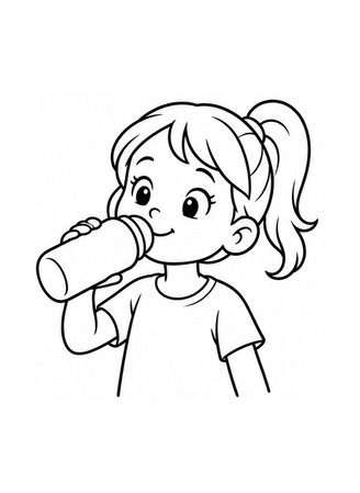 Ausmalbild Kind trinkt aus Trinkflasche