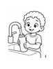 Ausmalbild Kind füllt Trinkflasche mit Wasser