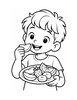 Ausmalbild Kind isst Obst vom Teller