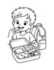 Ausmalbild Kind isst aus gesunder Pausenbox