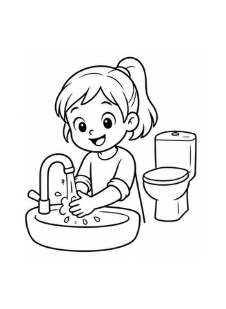Ausmalbild Hände waschen nach der Toilette