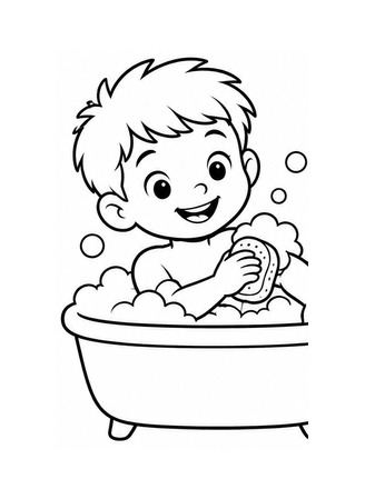 Ausmalbild Kind in der Badewanne