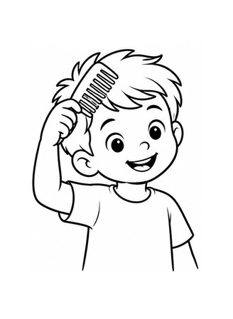 Ausmalbild Kind kämmt die Haare