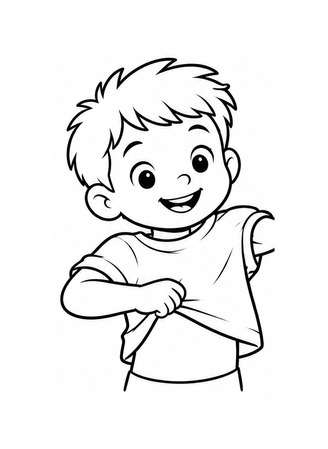 Ausmalbild Kind zieht frisches T Shirt an
