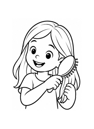 Ausmalbild Mädchen bürstet die Haare