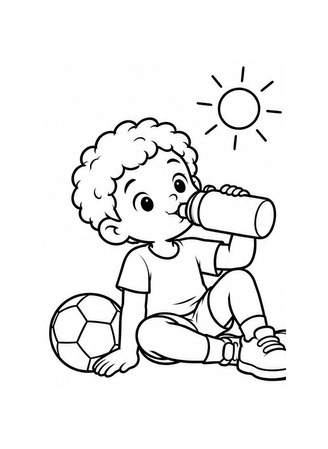 Ausmalbild Kind macht Trinkpause bei Sonne