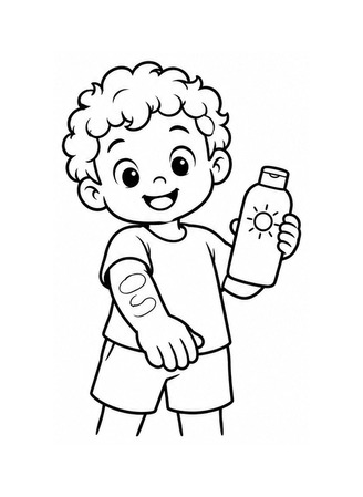 Ausmalbild Kind mit Sonnencremeflasche