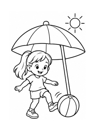 Ausmalbild Kind spielt Ball im Schatten